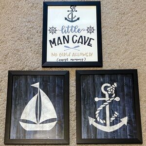 Nautical Wall Art Set with Anchor and Sailboat